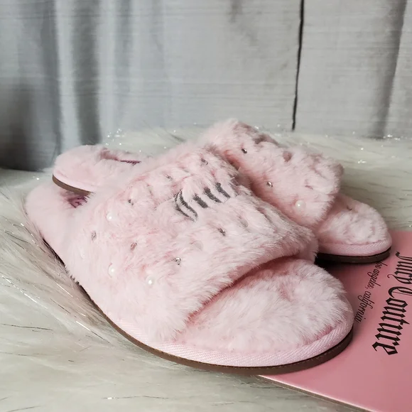 JUICY COUTURE pink gyanna pearl/rhinestone slippers - Picture 2 of 6